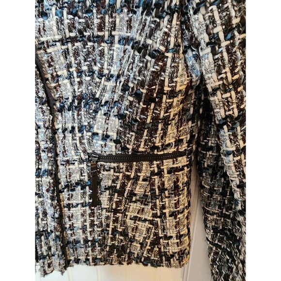 Ann Taylor Tweed Boucle Wool Blazer Women’s 8 Black Grey Blue Jacket Zip Office - Picture 7 of 8